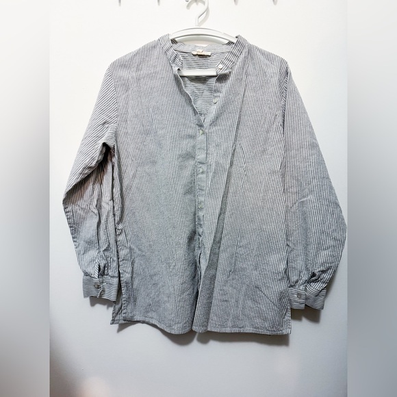 Eileen Fisher Tops - Eileen Fisher Organic Linen Mandarin Collar Button-Up – M French Style